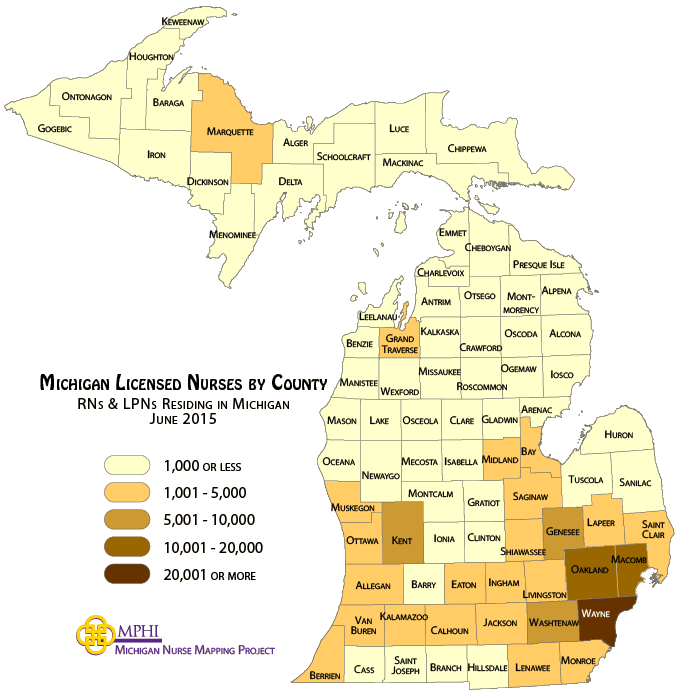 MI total nurses by county